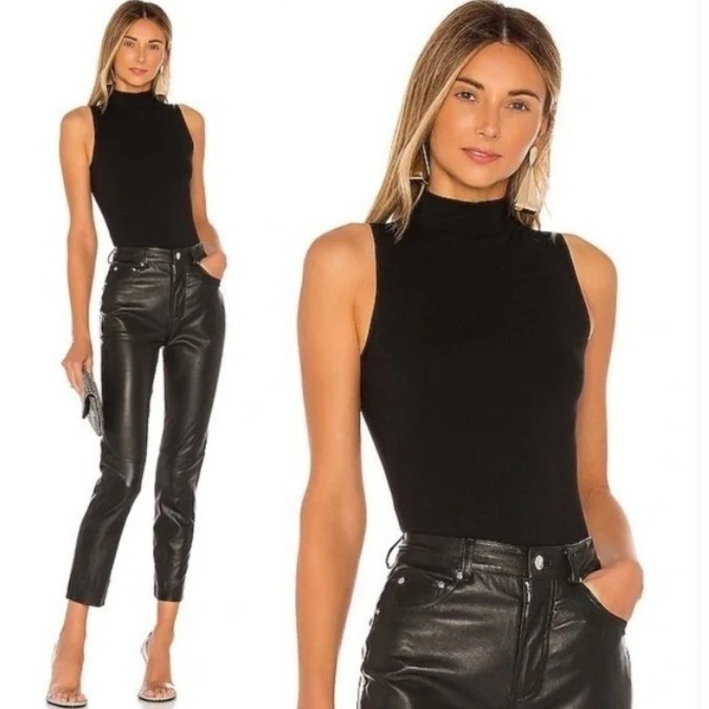 House of Harlow 1960 x Revolve Mock-Neck Sleeveless Bodysuit Ribbed Black L - Picture 2 of 12